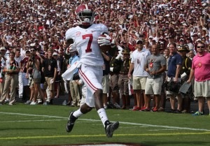 Alabama wide receiver Kenny Bell crossing the goal line for his first touchdown of the 2013 season. (Photo by UA Athletics)